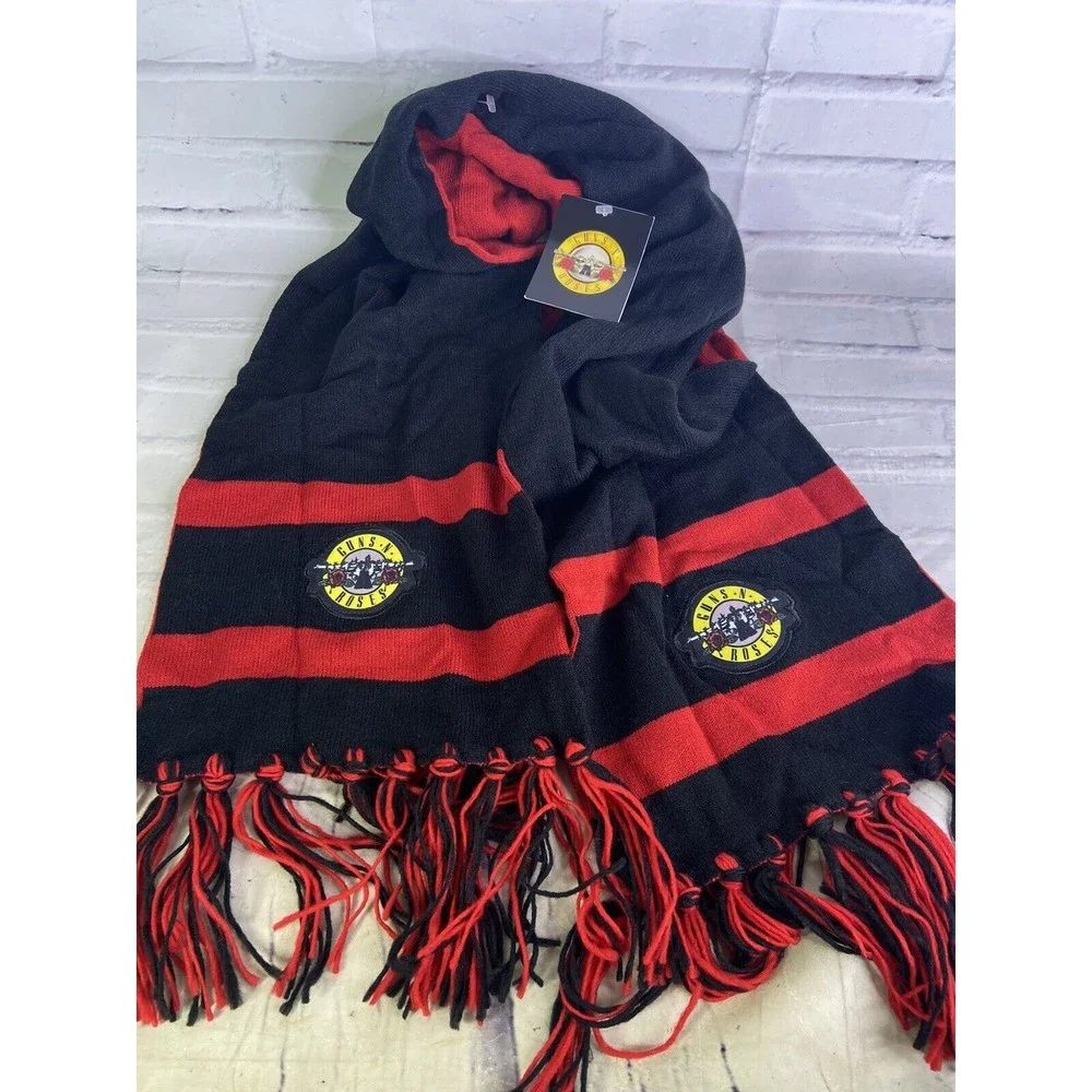 Guns N Roses Logo Black Red Winter Scarf with Tassels Adult Unisex NEW